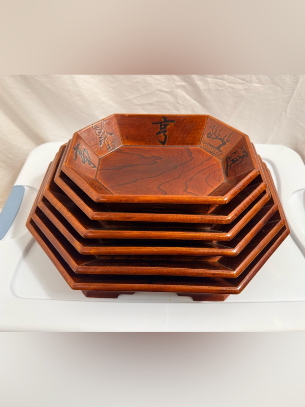 Vintage Korean Lacquerware Nesting Trays- Stamped for authenticity